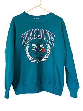 Vintage Charlotte Hornets Sweatshirt Basketball Autographs Medium